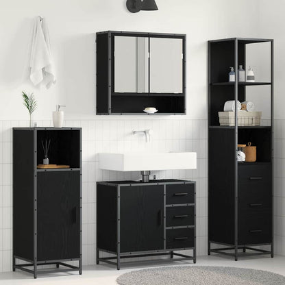 Set di mobili per il bagno 3 pcs Rovere Nero Legno multistrato | homemem39