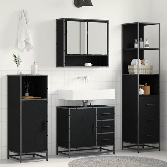 Set di mobili per il bagno 3 pcs Rovere Nero Legno multistrato | homemem39