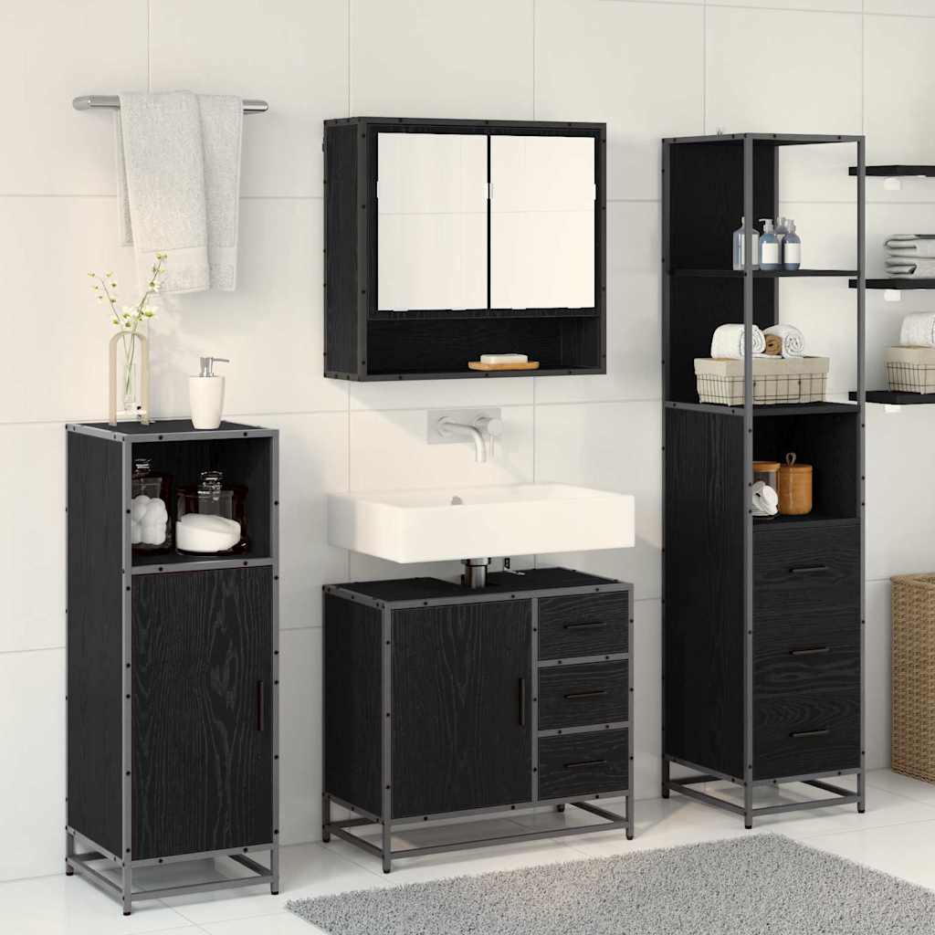Set di mobili per il bagno 3 pcs Rovere Nero Legno multistrato | homemem39