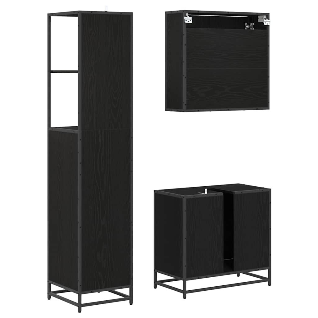 Set di mobili per il bagno 3 pcs Rovere Nero Legno multistrato | homemem39