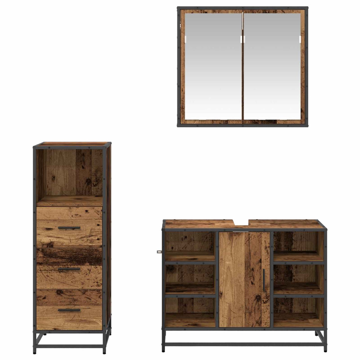 Set di mobili per il bagno con cassetto 3 pcs Legno vecchio | homemem39
