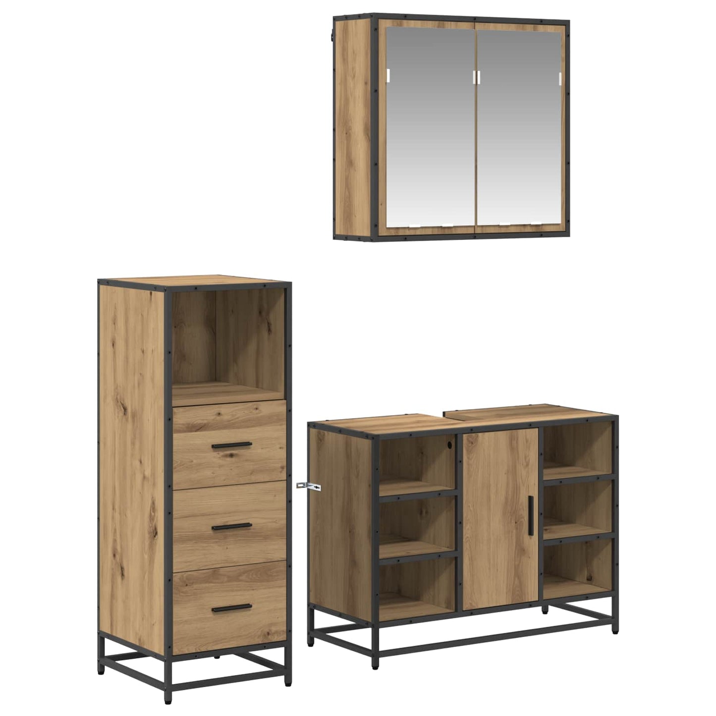 Set di mobili per il bagno 3 pz Rovere artigianale | homemem39