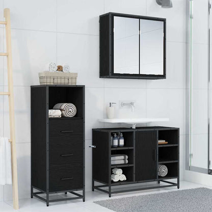 Set di mobili per il bagno 3 pcs Rovere Nero Legno multistrato