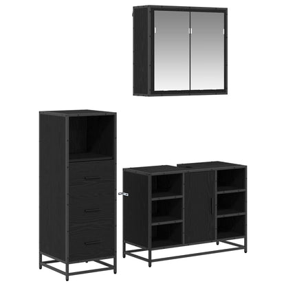 Set di mobili per il bagno 3 pcs Rovere Nero Legno multistrato | homemem39