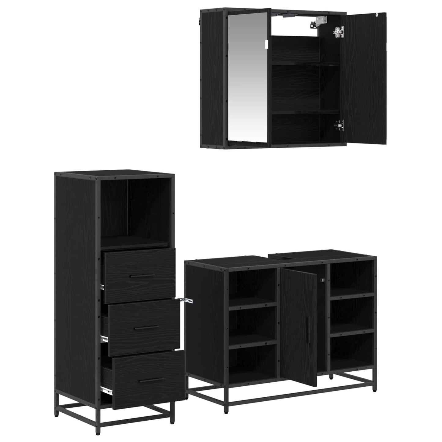 Set di mobili per il bagno 3 pcs Rovere Nero Legno multistrato | homemem39