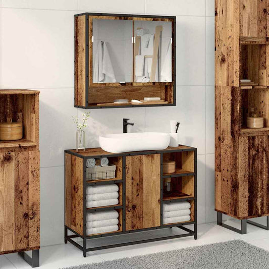 Set di mobili per il bagno con lo scaffale 2 pcs Legno vecchio