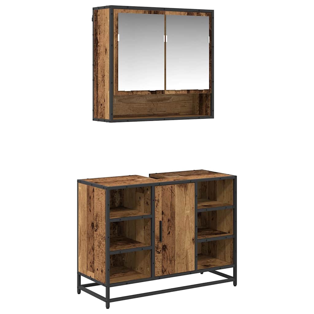 Set di mobili per il bagno con lo scaffale 2 pcs Legno vecchio