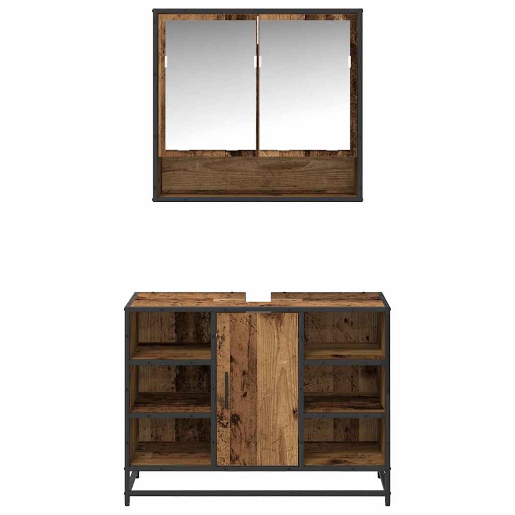 Set di mobili per il bagno con lo scaffale 2 pcs Legno vecchio | homemem39