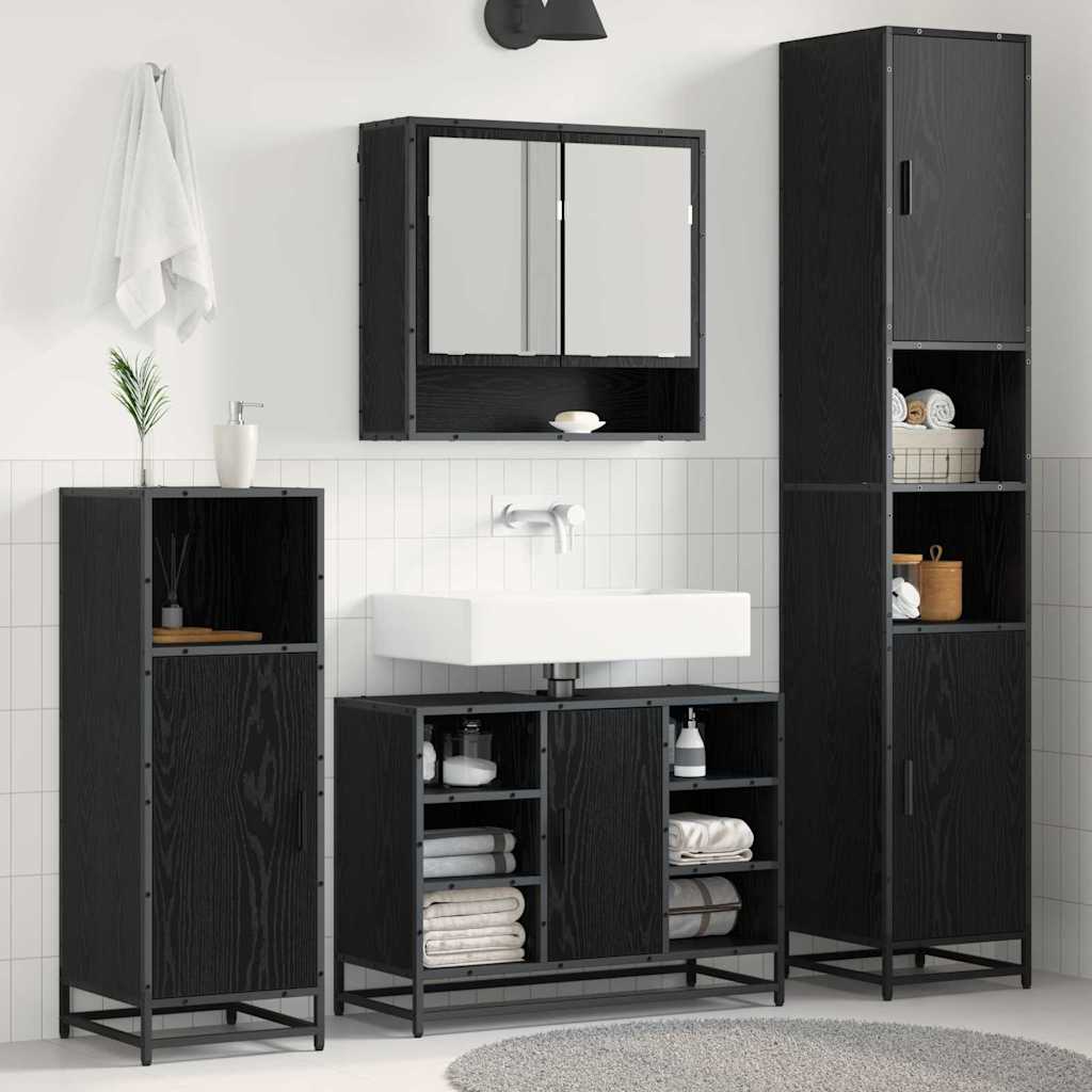 Set di mobili per il bagno 4 pcs Rovere Nero Legno multistrato | homemem39