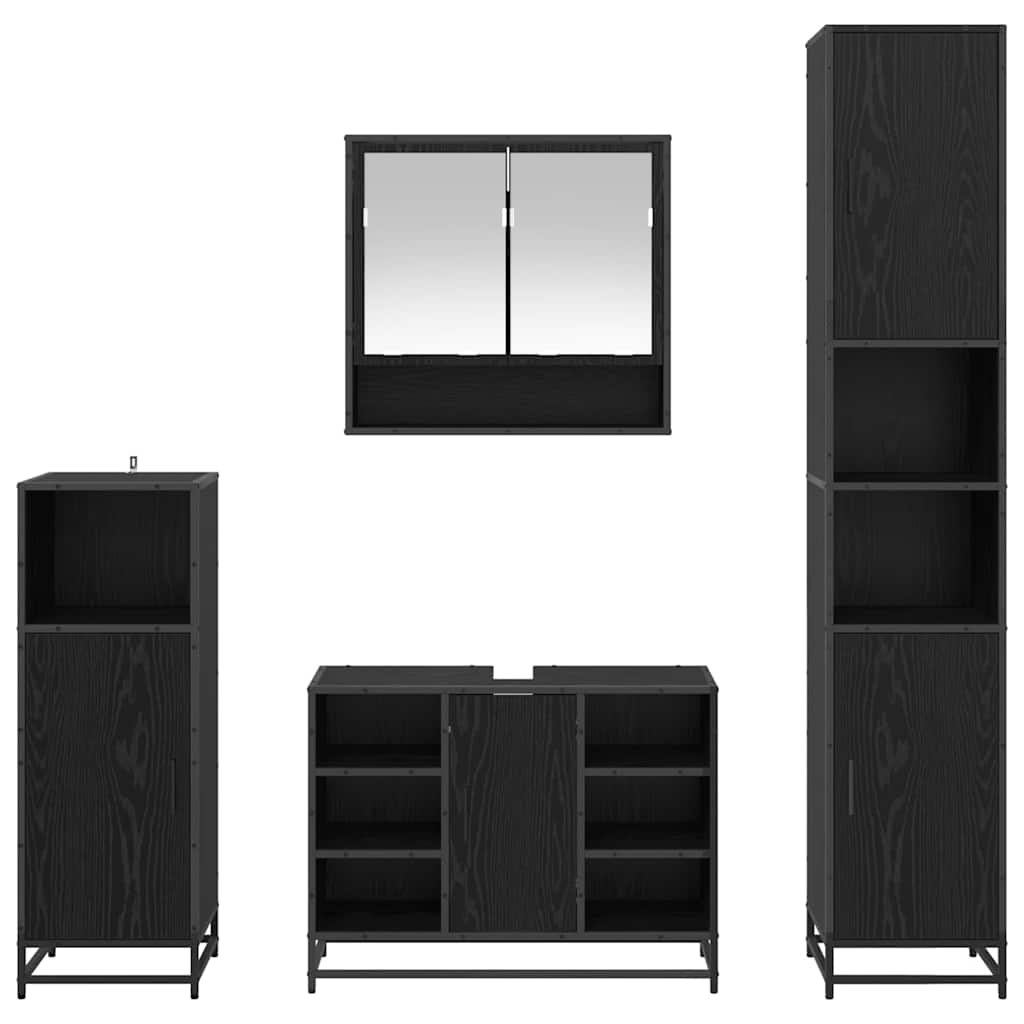 Set di mobili per il bagno 4 pcs Rovere Nero Legno multistrato | homemem39