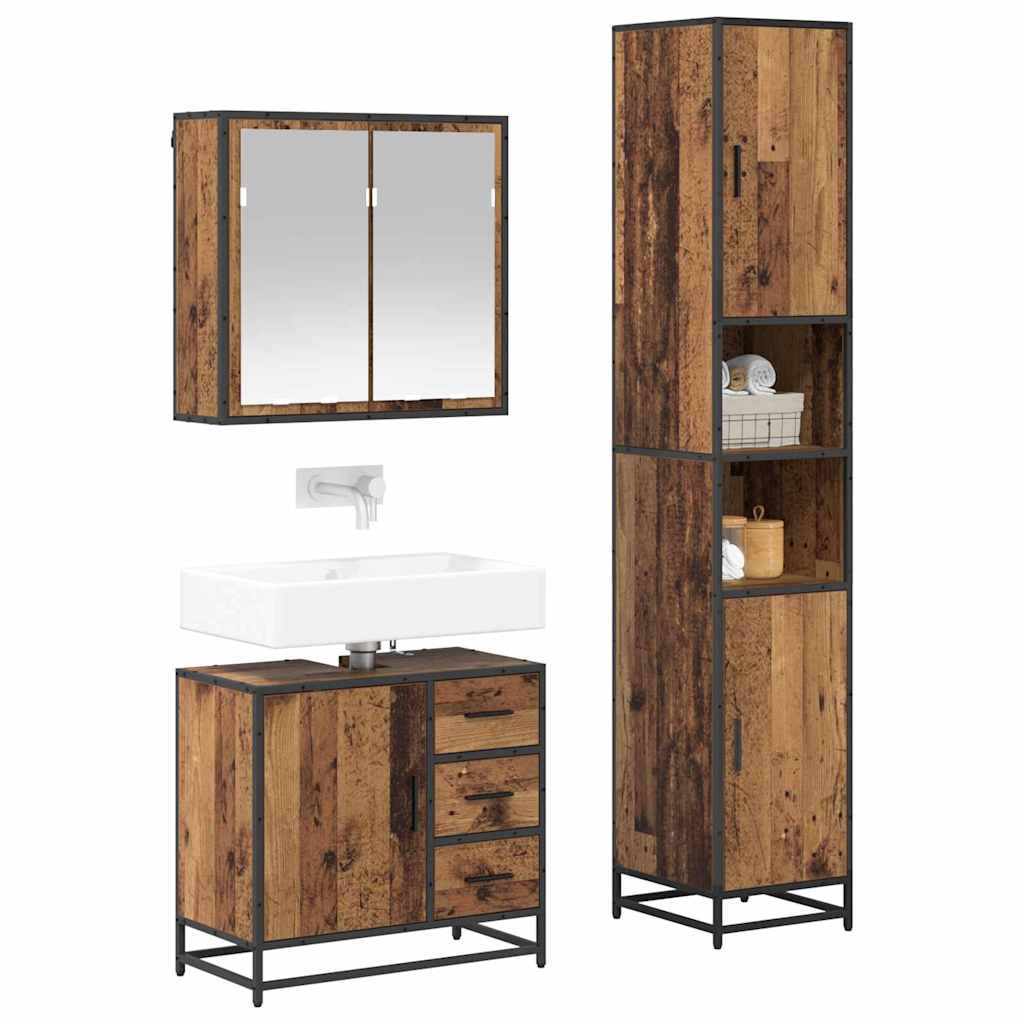 Set di mobili per il bagno 3 pcs Legno vecchio 65 x 33 x 60 cm