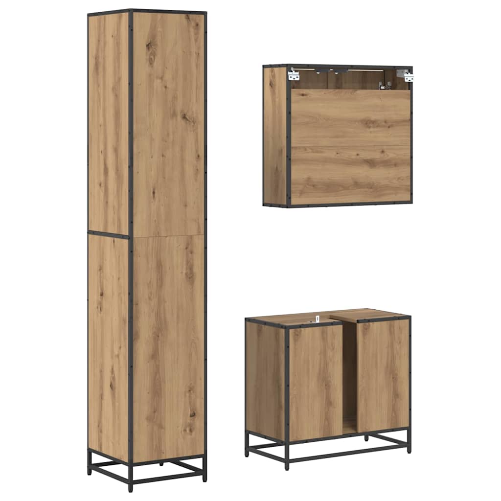 Set di mobili per il bagno 3 pz Rovere artigianale | homemem39