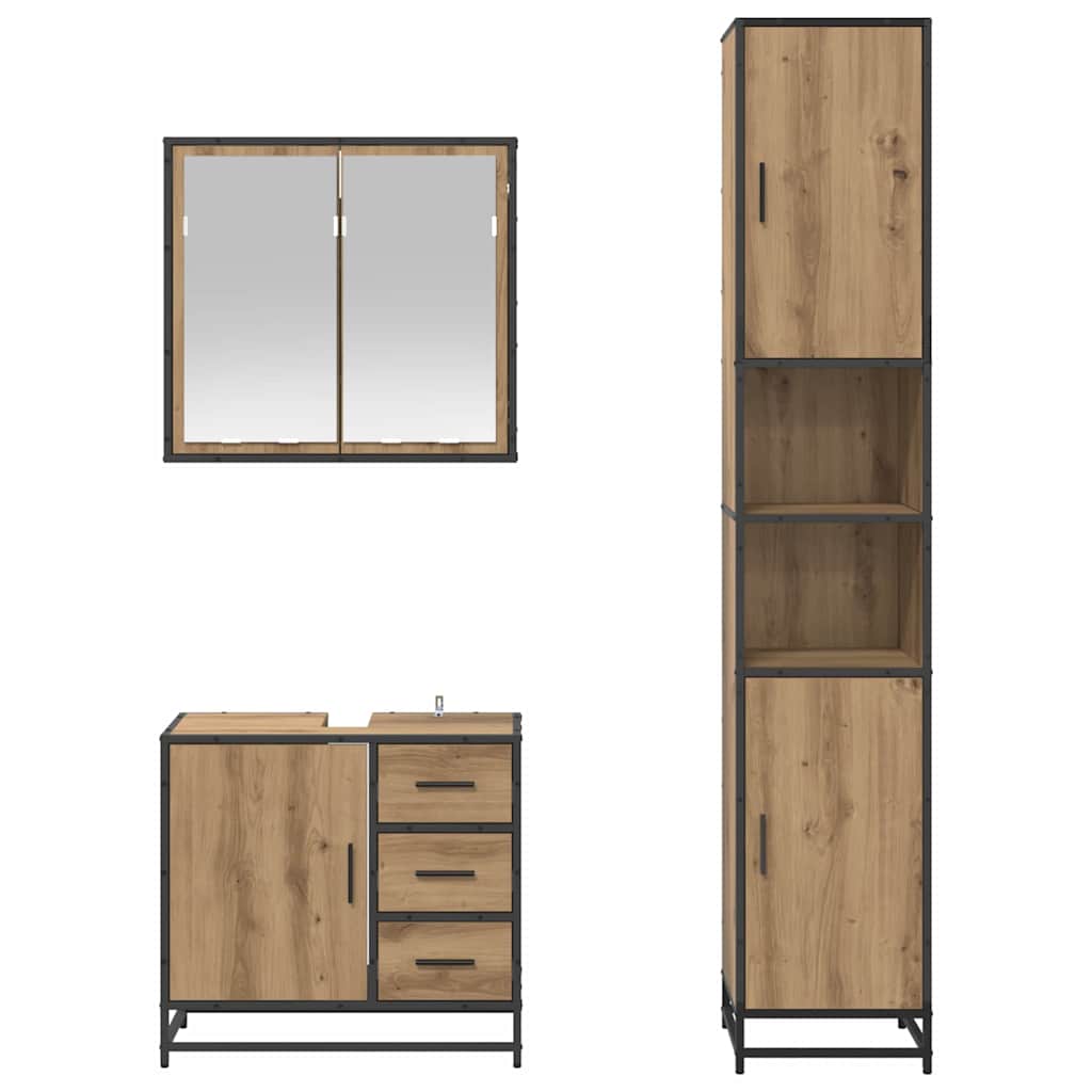 Set di mobili per il bagno 3 pz Rovere artigianale | homemem39