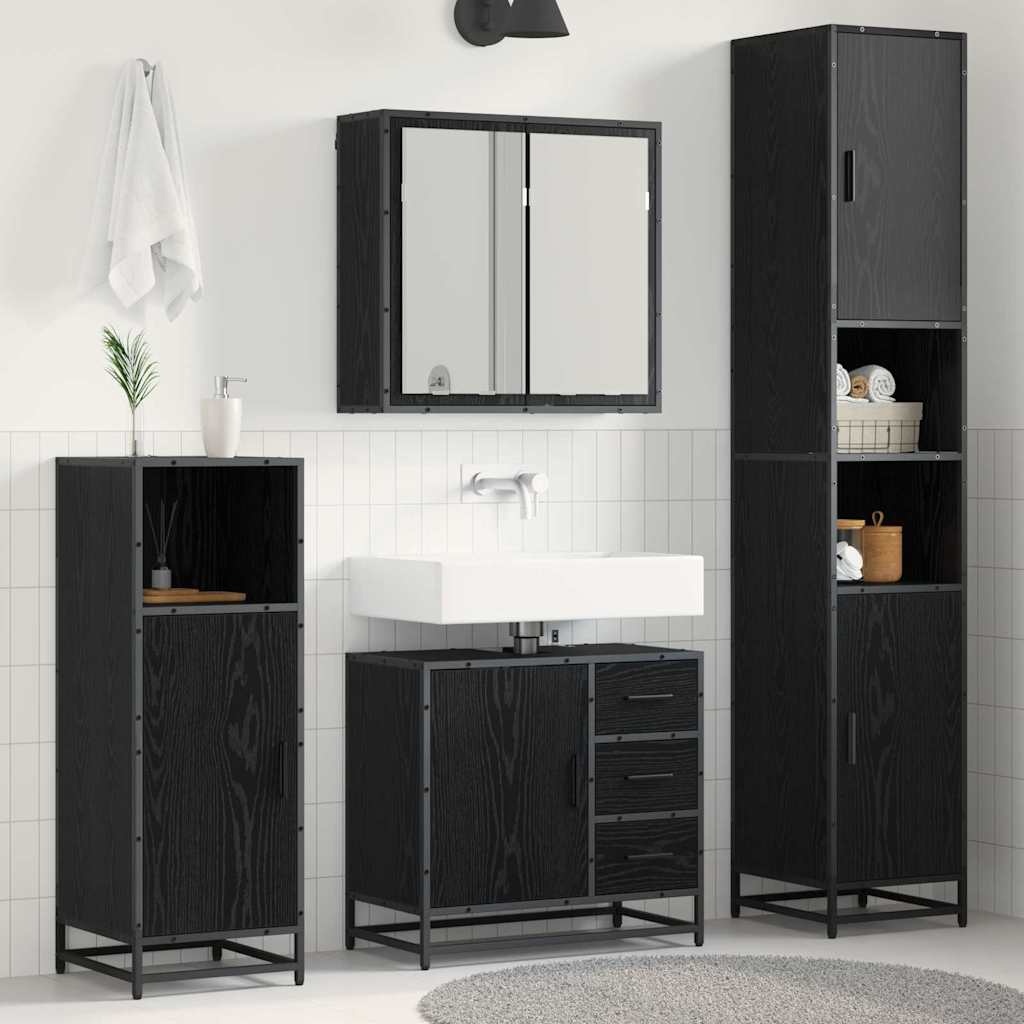 Set di mobili per il bagno 3 pcs Rovere nero 65 x 33 x 60 cm
