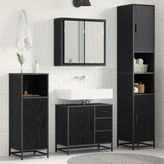 Set di mobili per il bagno 3 pcs Rovere nero 65 x 33 x 60 cm