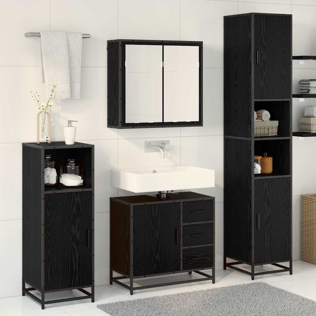 Set di mobili per il bagno 3 pcs Rovere nero 65 x 33 x 60 cm