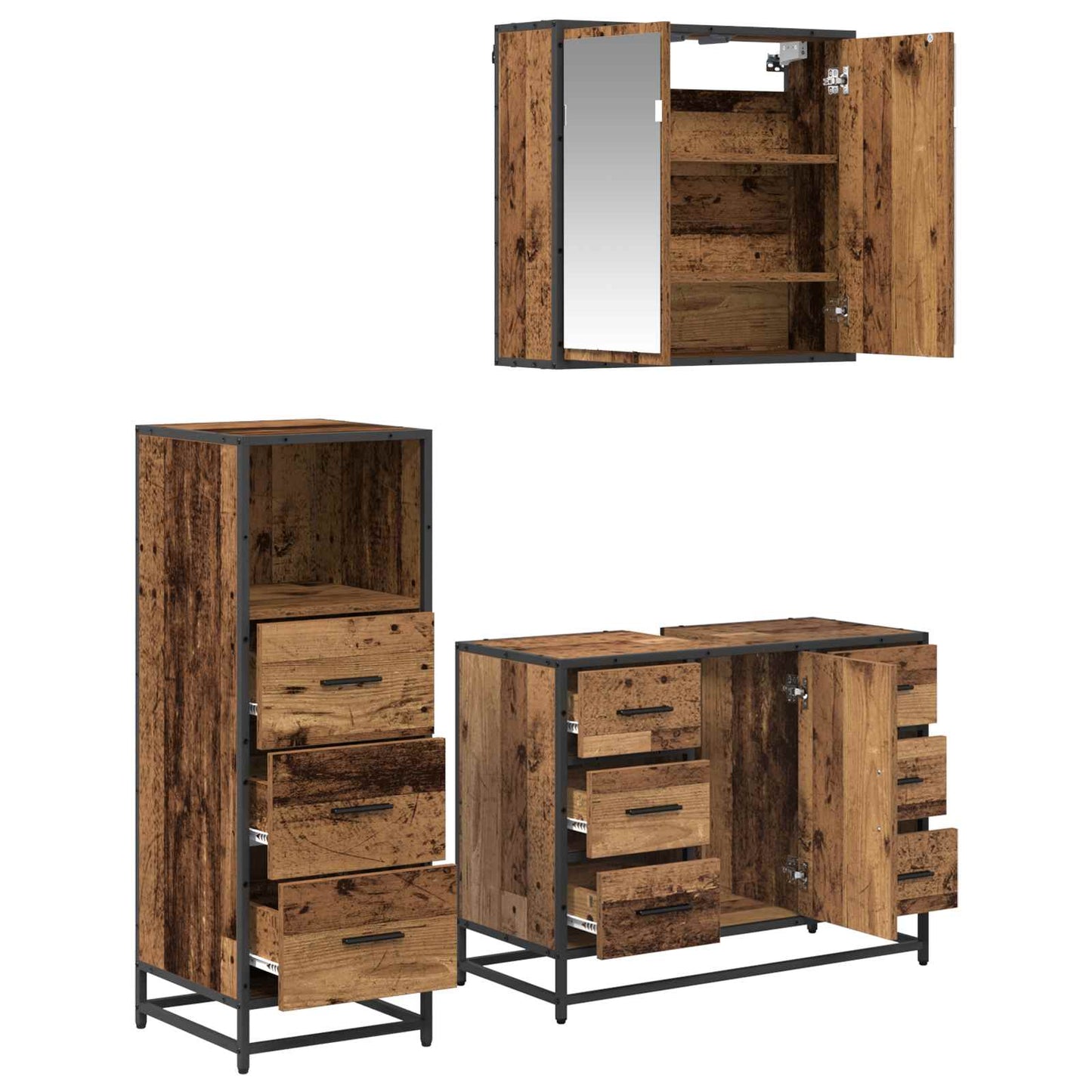 Set di mobili per il bagno con cassetto 3 pcs Legno vecchio | homemem39