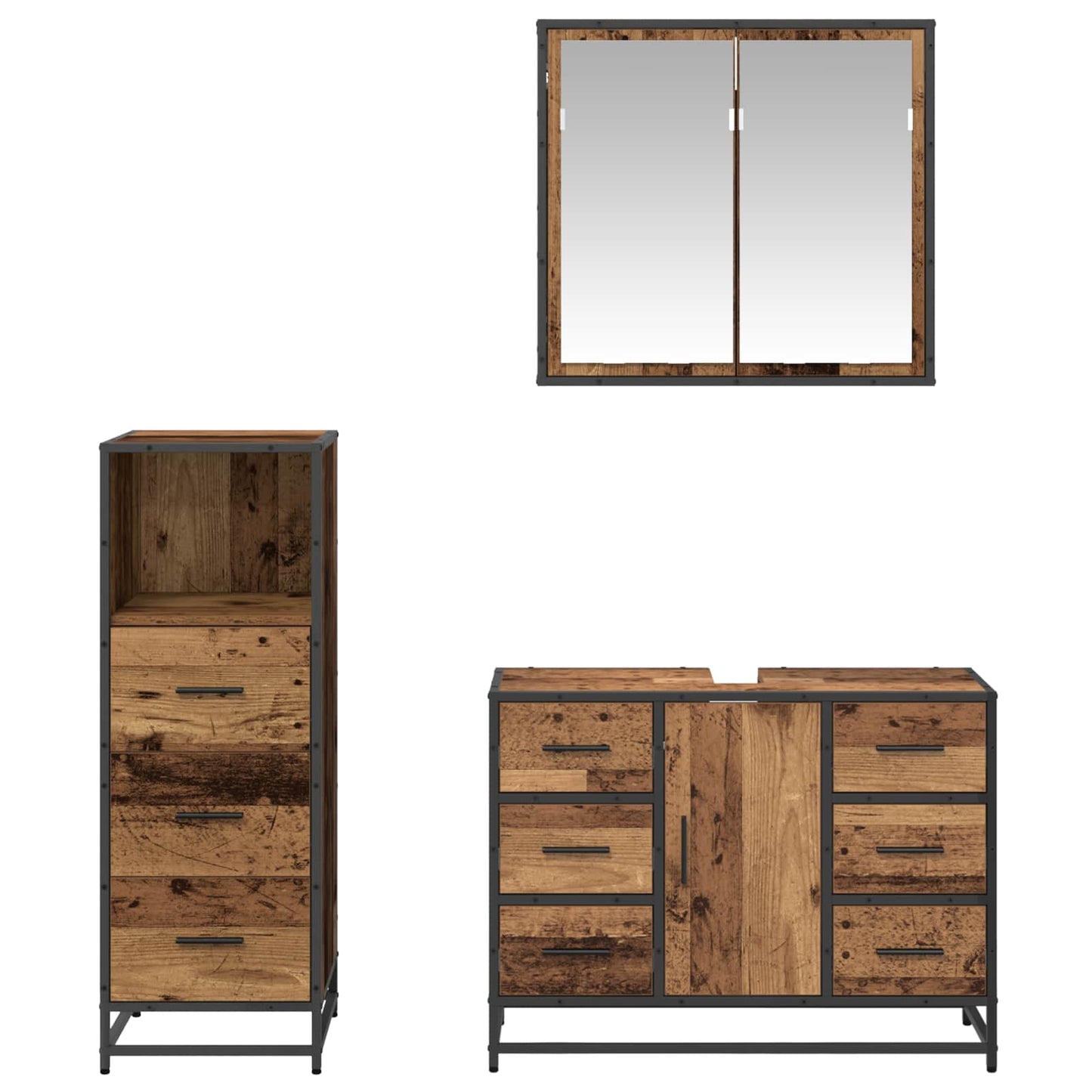 Set di mobili per il bagno con cassetto 3 pcs Legno vecchio | homemem39