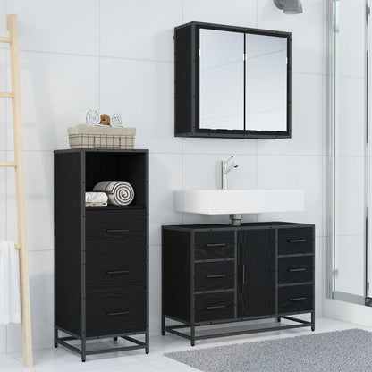 Set di mobili per il bagno 3 pcs Rovere Nero Legno multistrato | homemem39