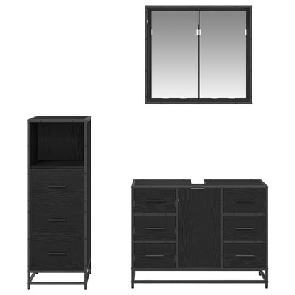Set di mobili per il bagno 3 pcs Rovere Nero Legno multistrato | homemem39