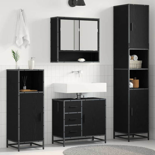 Set di mobili per il bagno 3 pcs Rovere Nero Legno multistrato