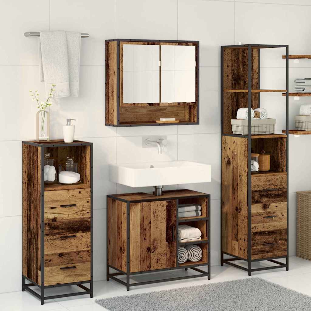 Set di mobili per il bagno con cassetto 4 pcs Legno vecchio