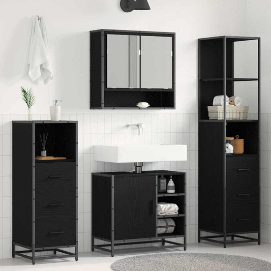 Set di mobili per il bagno 4 pcs Rovere Nero Legno multistrato