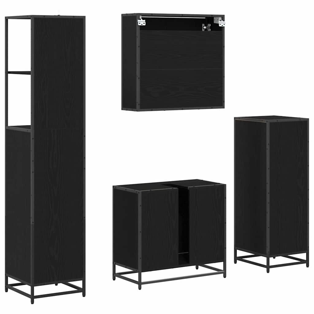 Set di mobili per il bagno 4 pcs Rovere Nero Legno multistrato