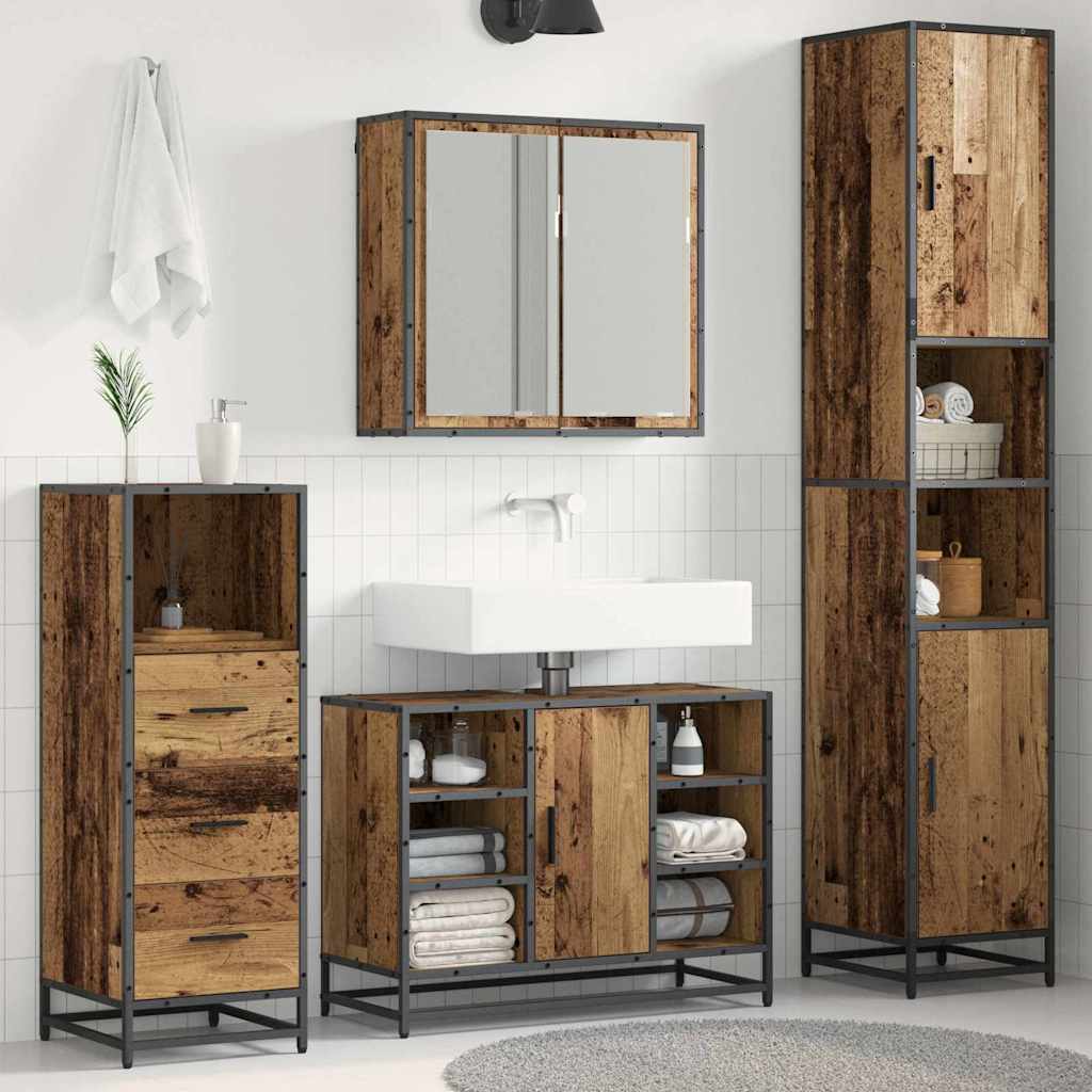 Set di mobili per il bagno con lo scaffale 3 pcs Legno vecchio
