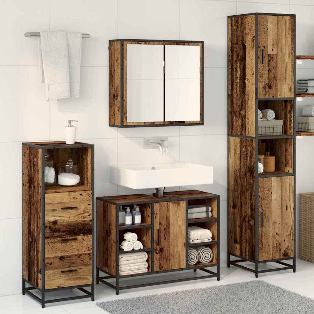 Set di mobili per il bagno con lo scaffale 3 pcs Legno vecchio