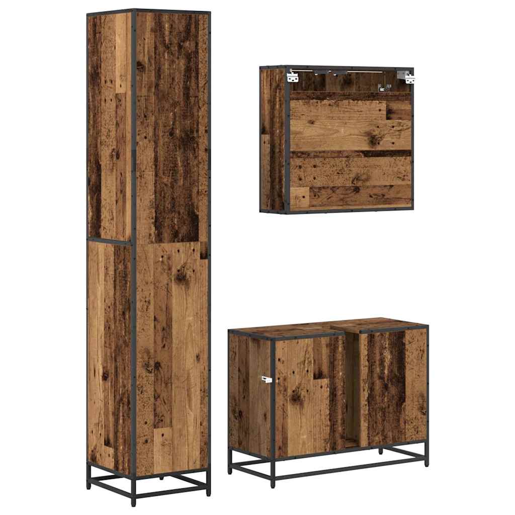 Set di mobili per il bagno con lo scaffale 3 pcs Legno vecchio
