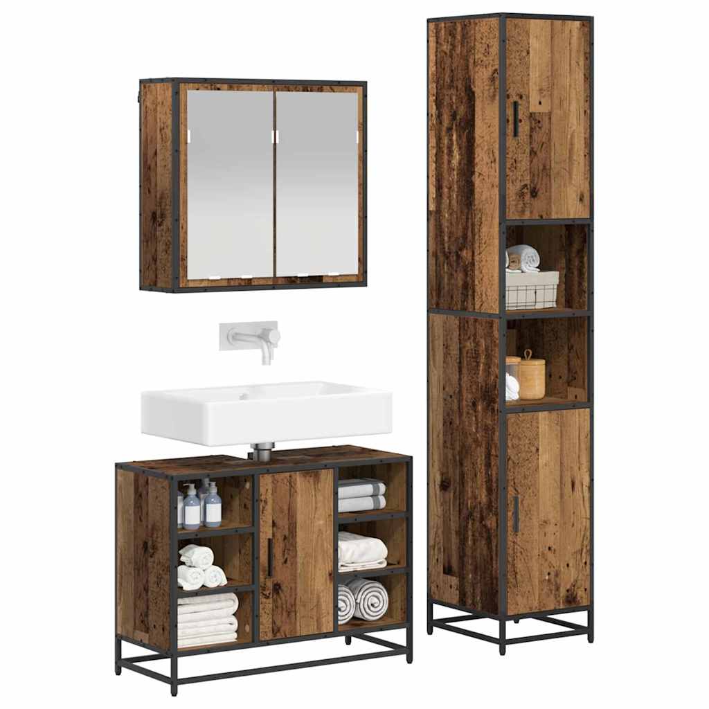 Set di mobili per il bagno con lo scaffale 3 pcs Legno vecchio