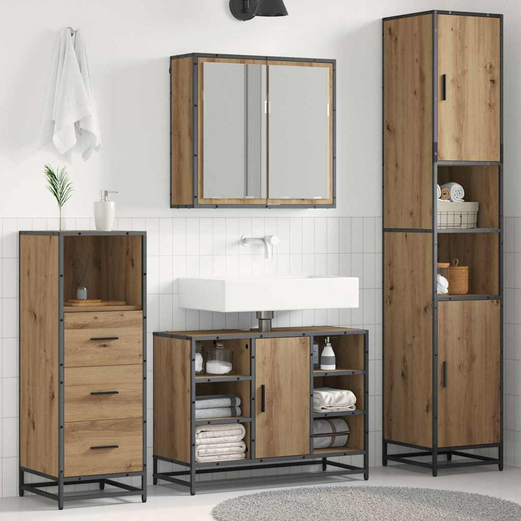 Set di mobili per il bagno 3 pz Rovere artigianale | homemem39