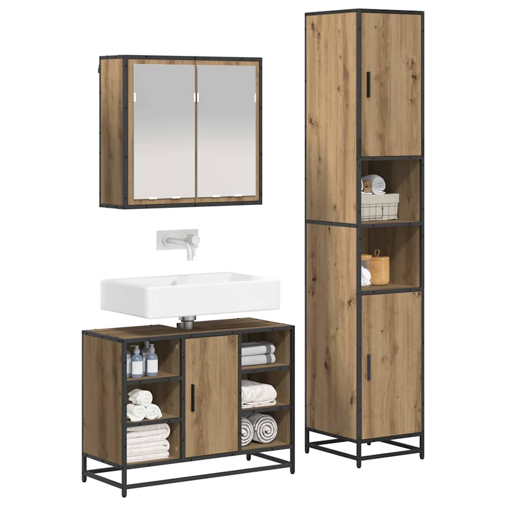 Set di mobili per il bagno 3 pz Rovere artigianale | homemem39