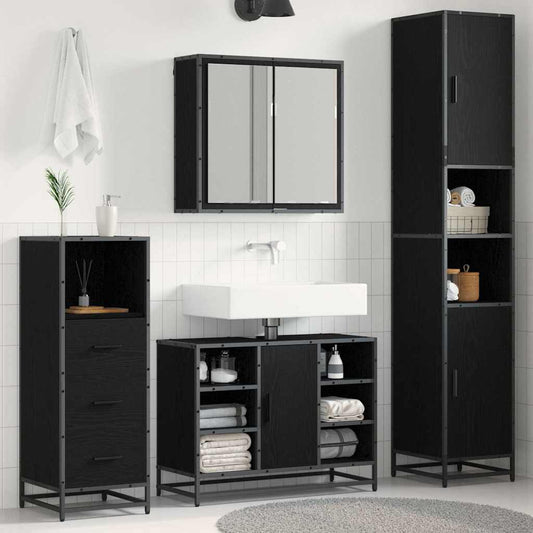 Set di mobili per il bagno 3 pcs Rovere Nero Legno multistrato