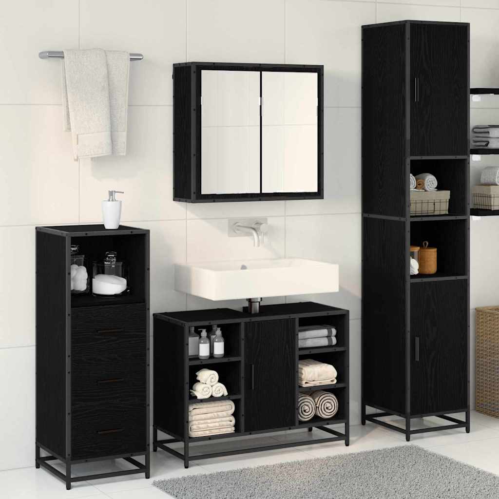 Set di mobili per il bagno 3 pcs Rovere Nero Legno multistrato