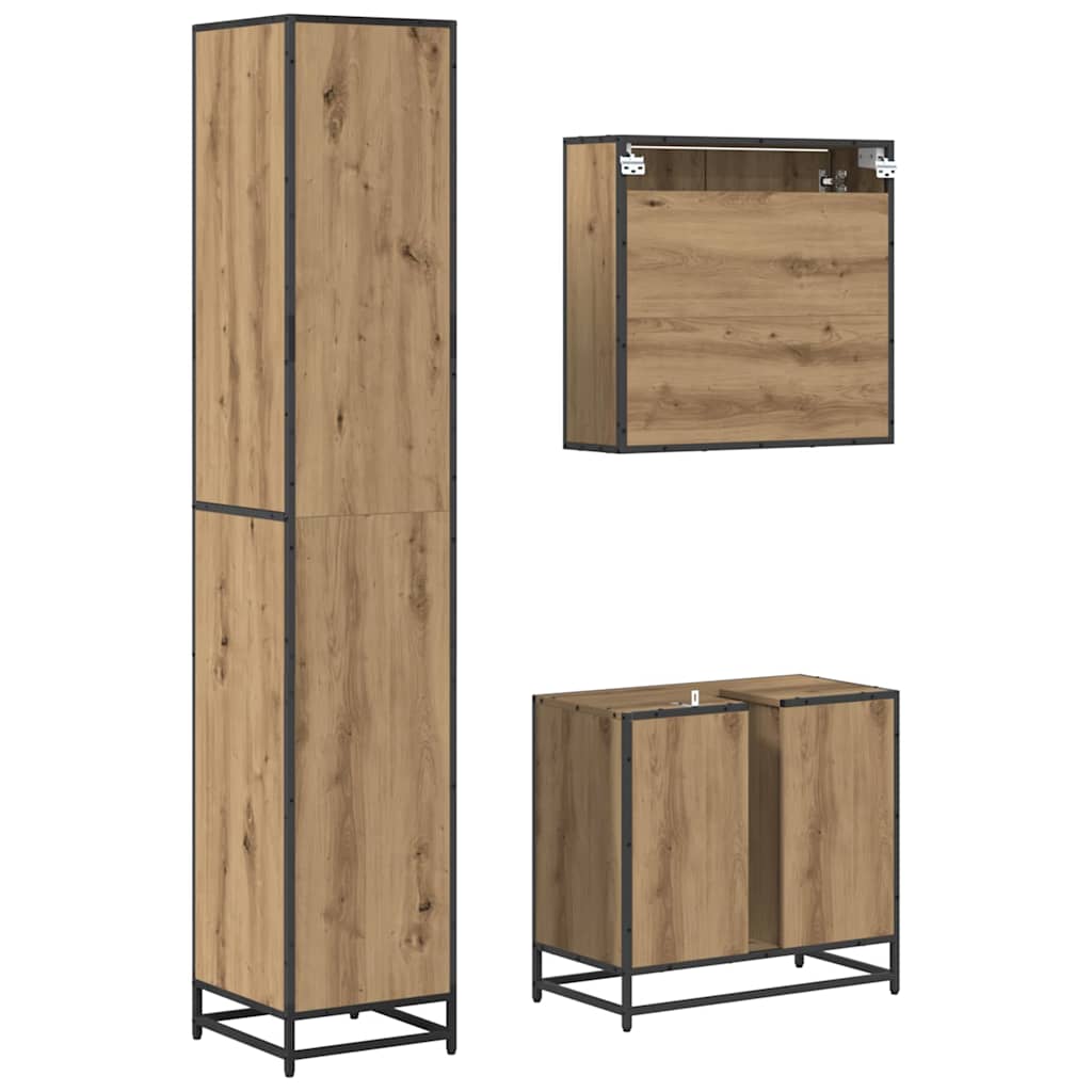 Set di mobili per il bagno 3 pz Rovere artigianale | homemem39