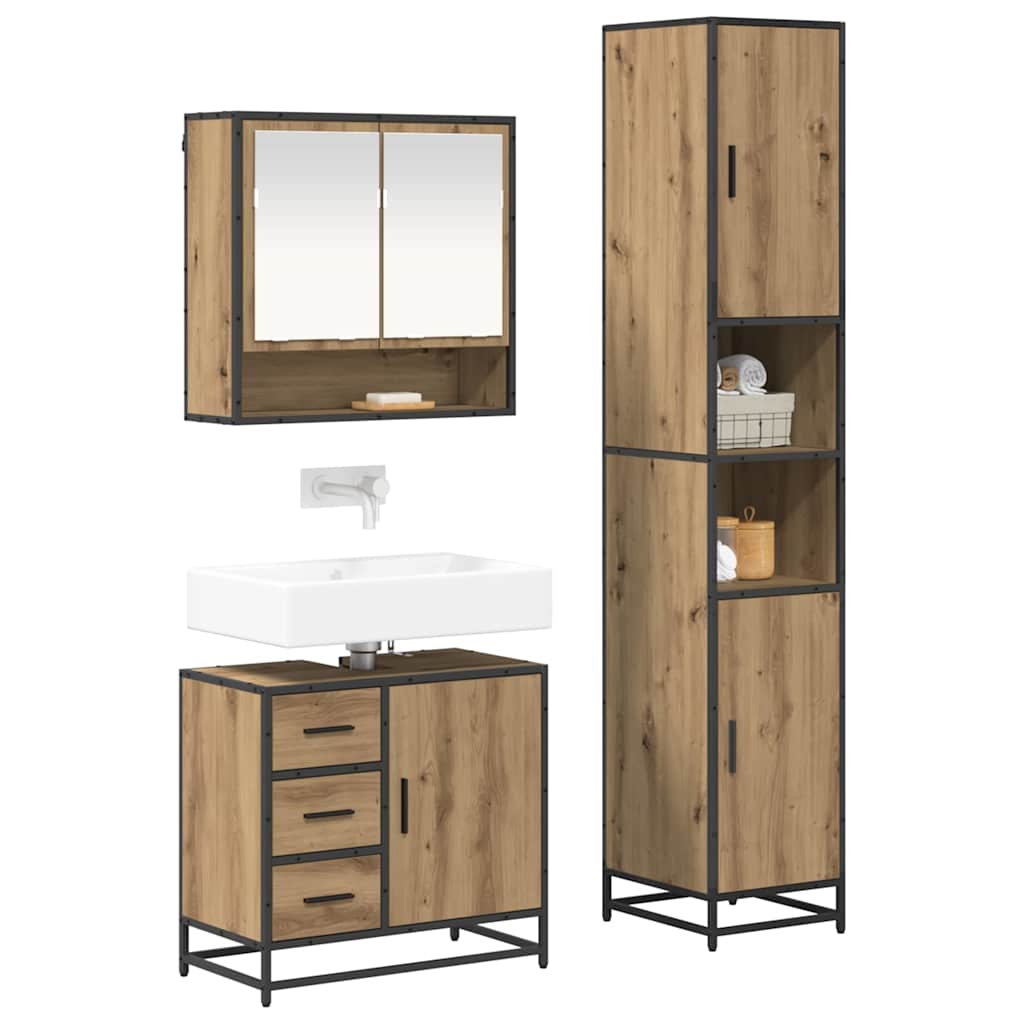 Set di mobili per il bagno 3 pz Rovere artigianale | homemem39