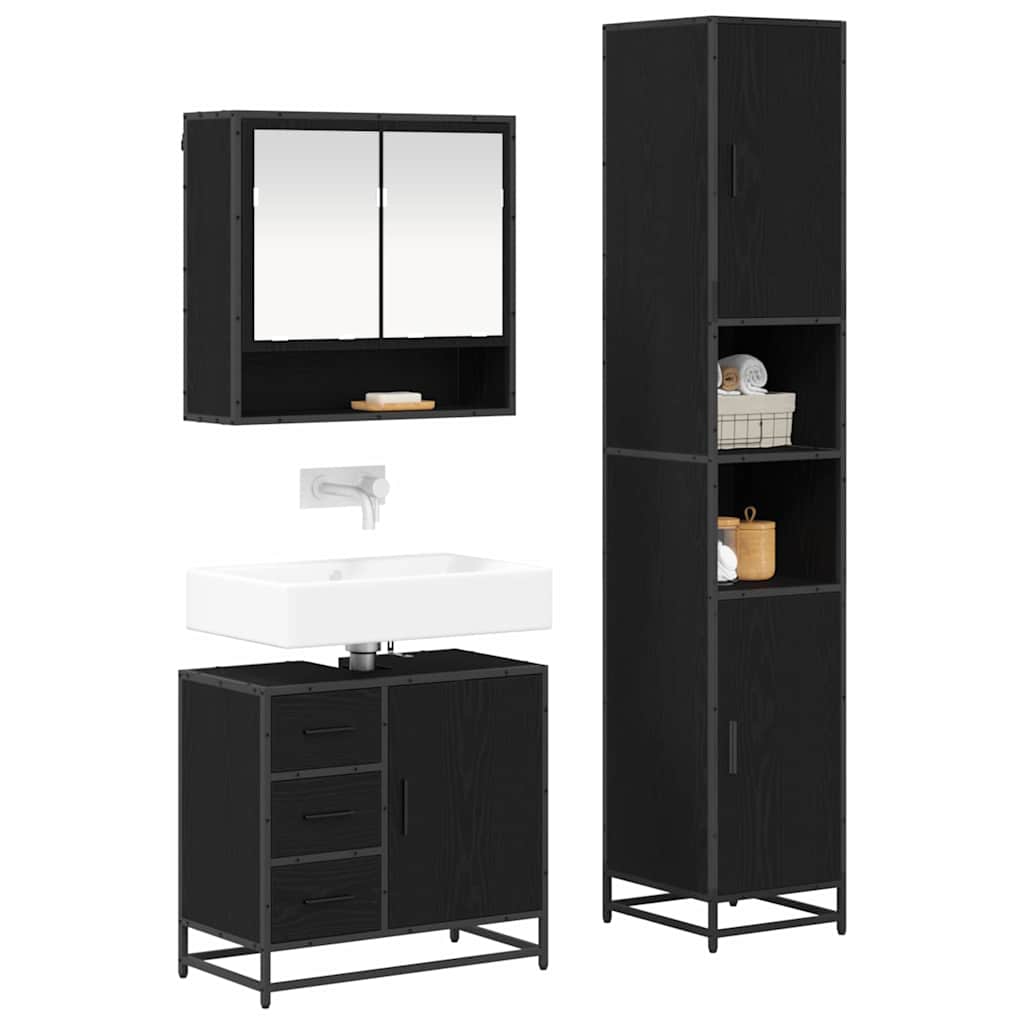 Set di mobili per il bagno 3 pcs Rovere Nero Legno multistrato | homemem39