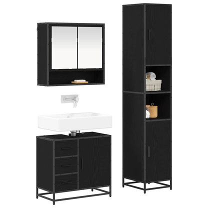 Set di mobili per il bagno 3 pcs Rovere Nero Legno multistrato | homemem39