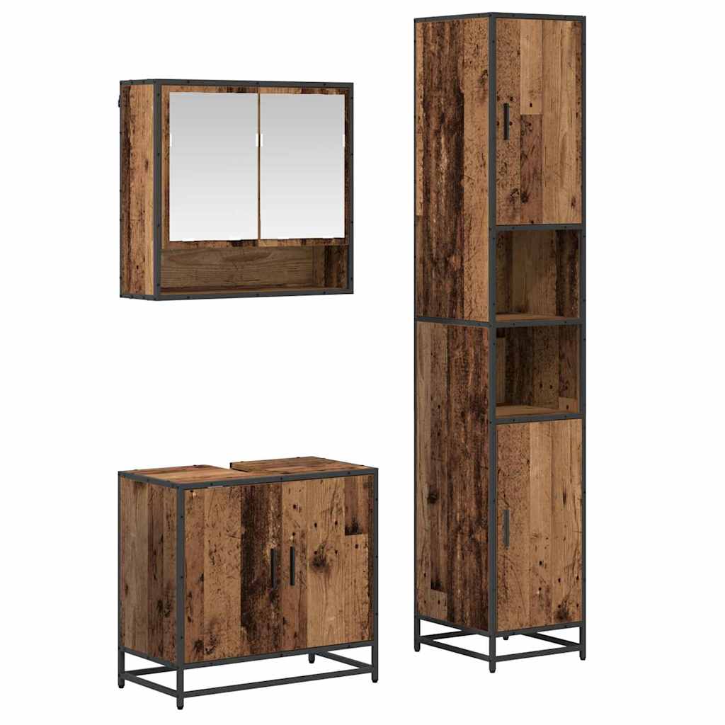 Set di mobili per il bagno con lo scaffale 3 pcs Legno vecchio | homemem39