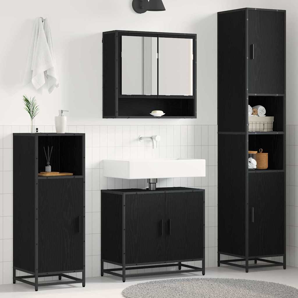 Set di mobili per il bagno 3 pcs Rovere Nero Legno multistrato | homemem39