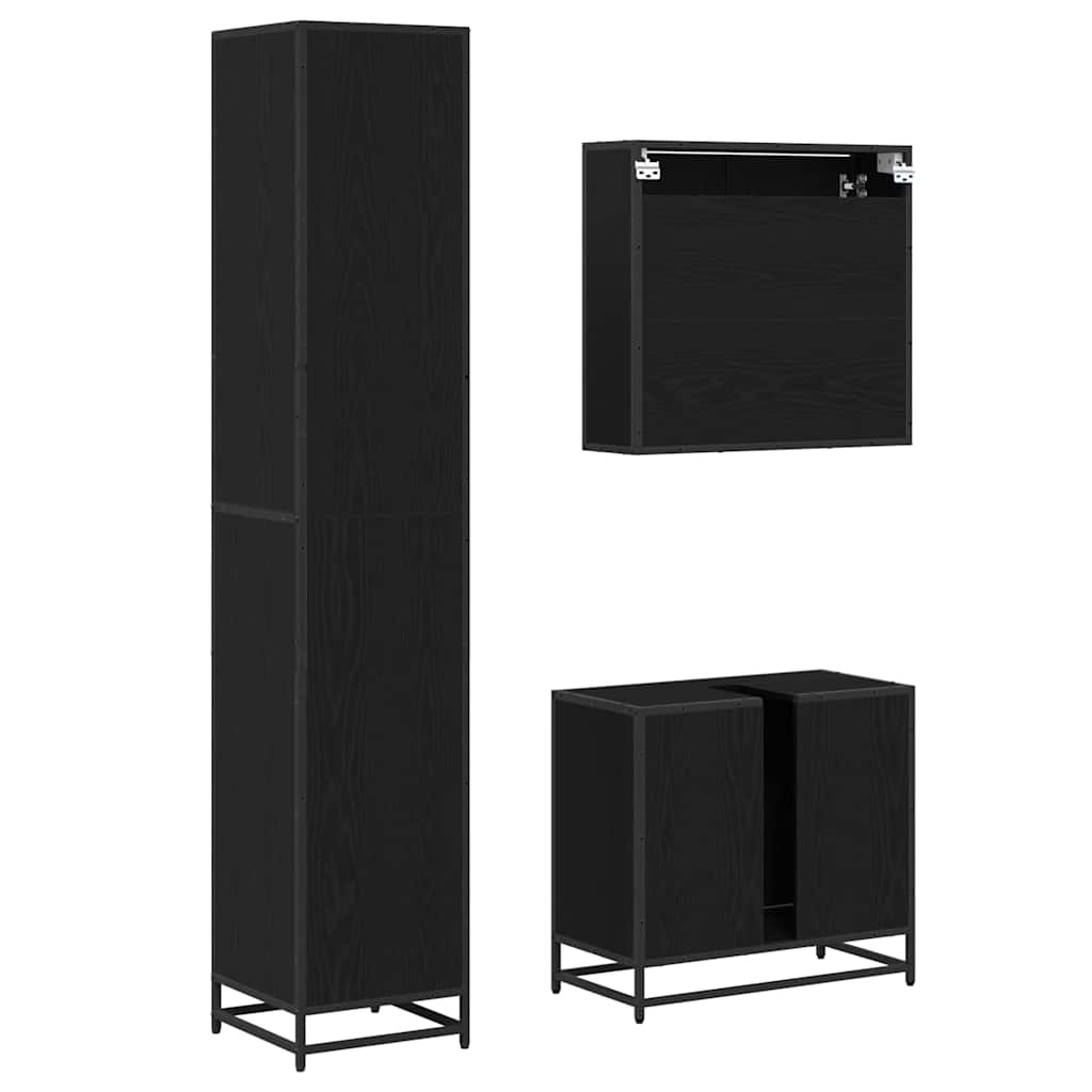 Set di mobili per il bagno 3 pcs Rovere Nero Legno multistrato | homemem39