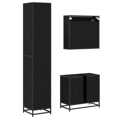 Set di mobili per il bagno 3 pcs Rovere Nero Legno multistrato | homemem39