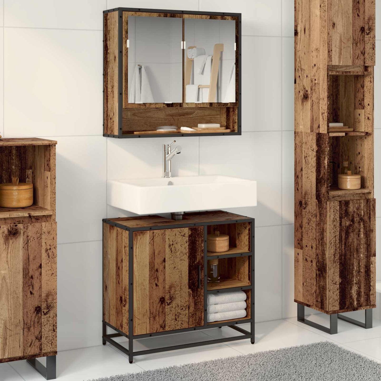 Set di mobili per il bagno con cassetto 2 pcs Legno vecchio | homemem39