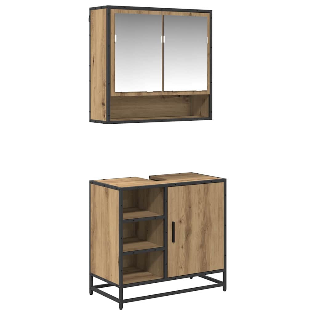 Set di mobili per il bagno 2 pz Rovere artigianale | homemem39