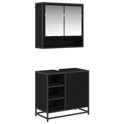 Set di mobili per il bagno 2 pcs Rovere Nero Legno multistrato | homemem39