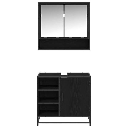 Set di mobili per il bagno 2 pcs Rovere Nero Legno multistrato | homemem39