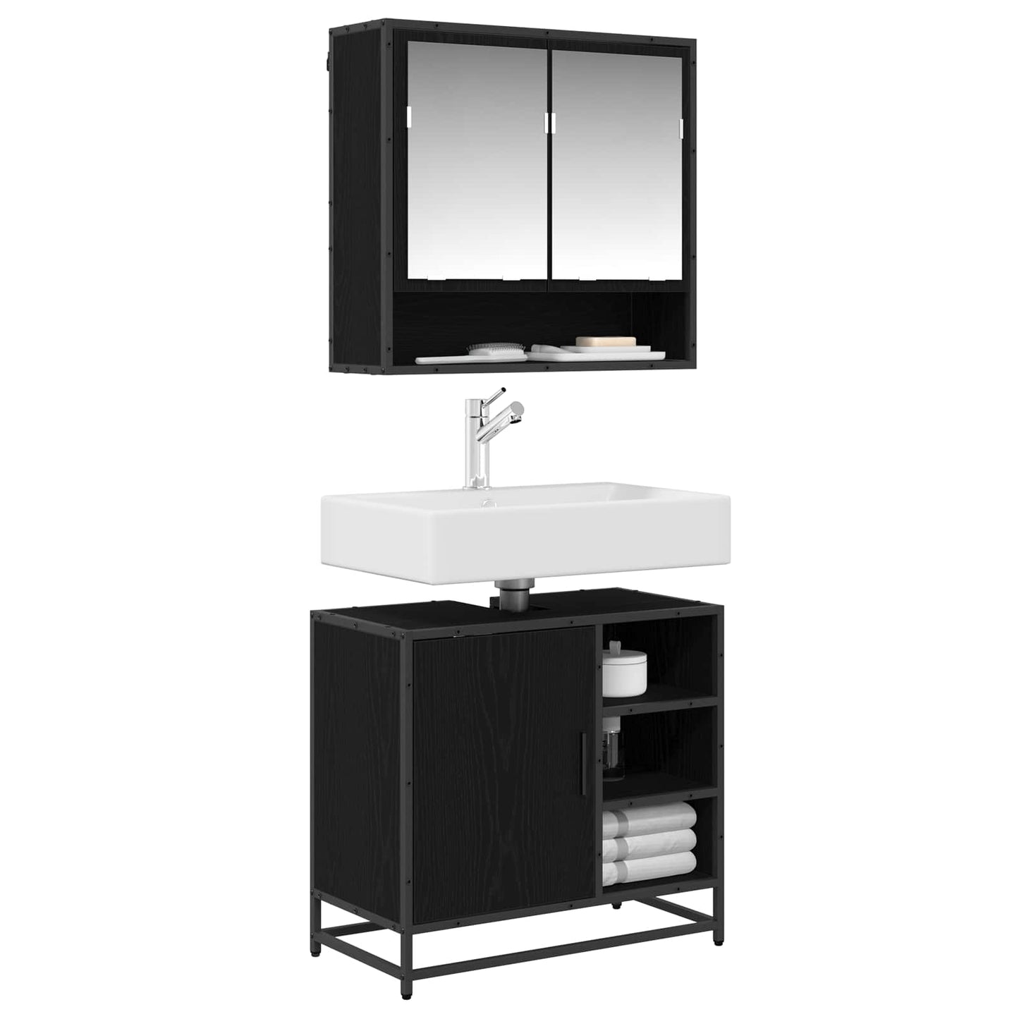 Set di mobili per il bagno 2 pcs Rovere Nero Legno multistrato | homemem39
