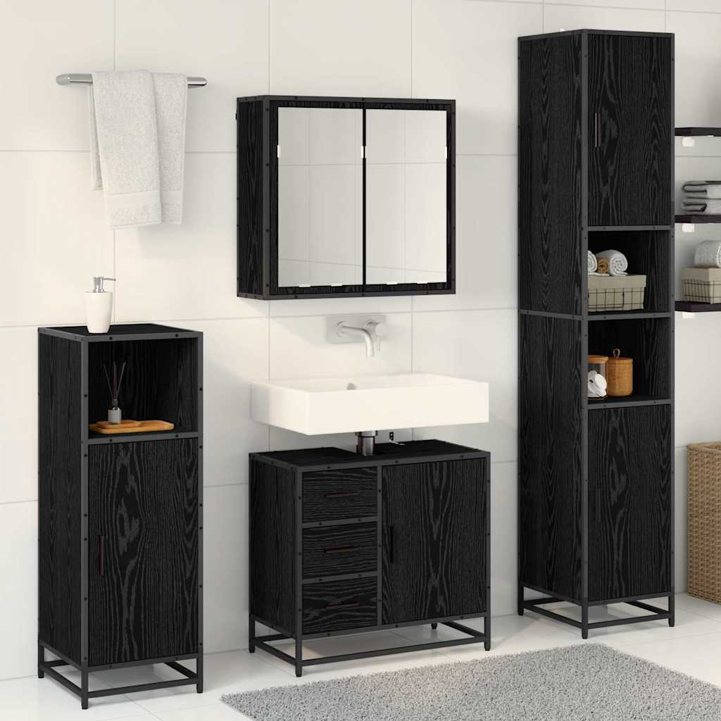 Set di mobili per il bagno 4 pcs Rovere nero Legno multistrato